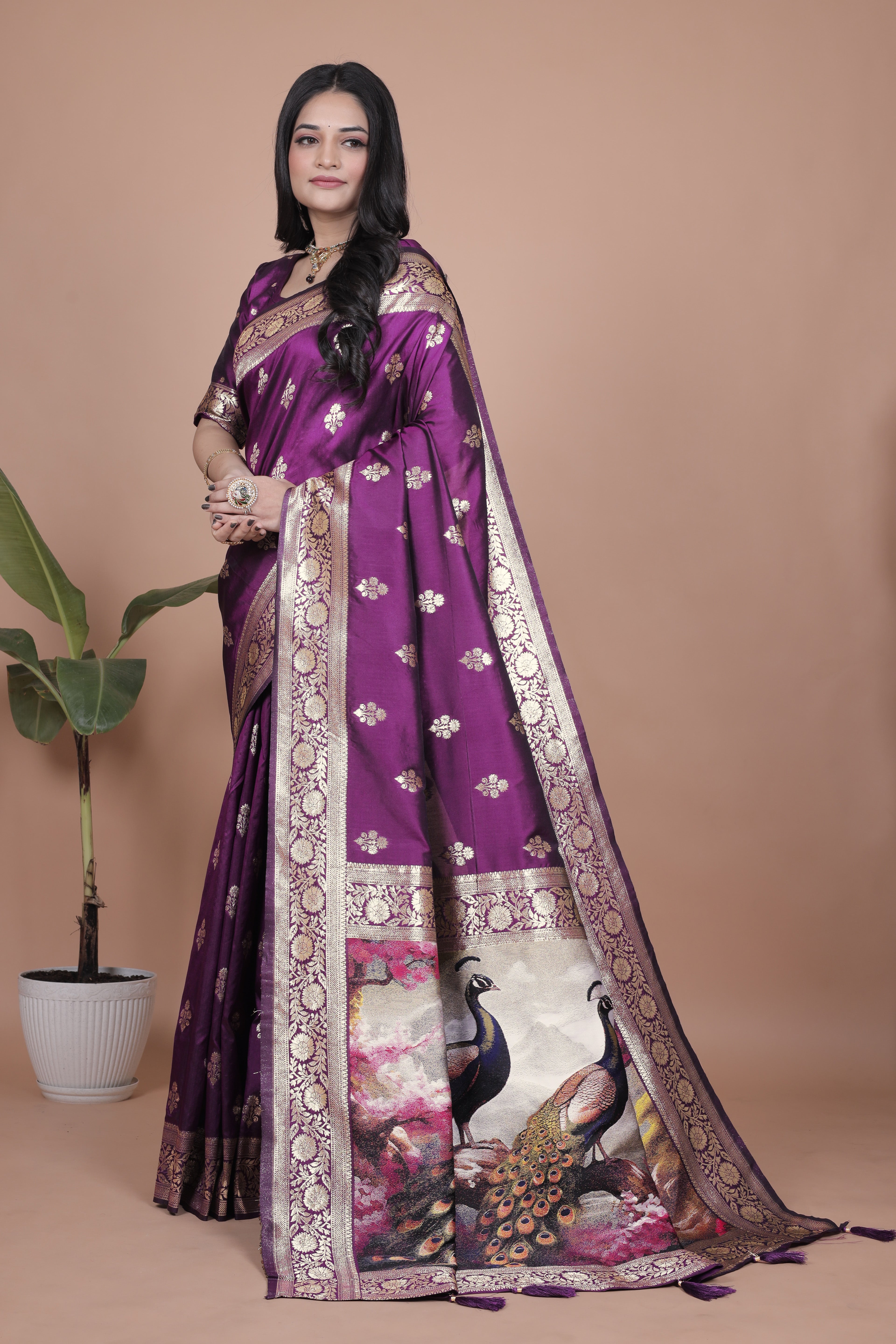 Royal Banarasi Silk Saree with Peacock Pallu Design With 8 Colors